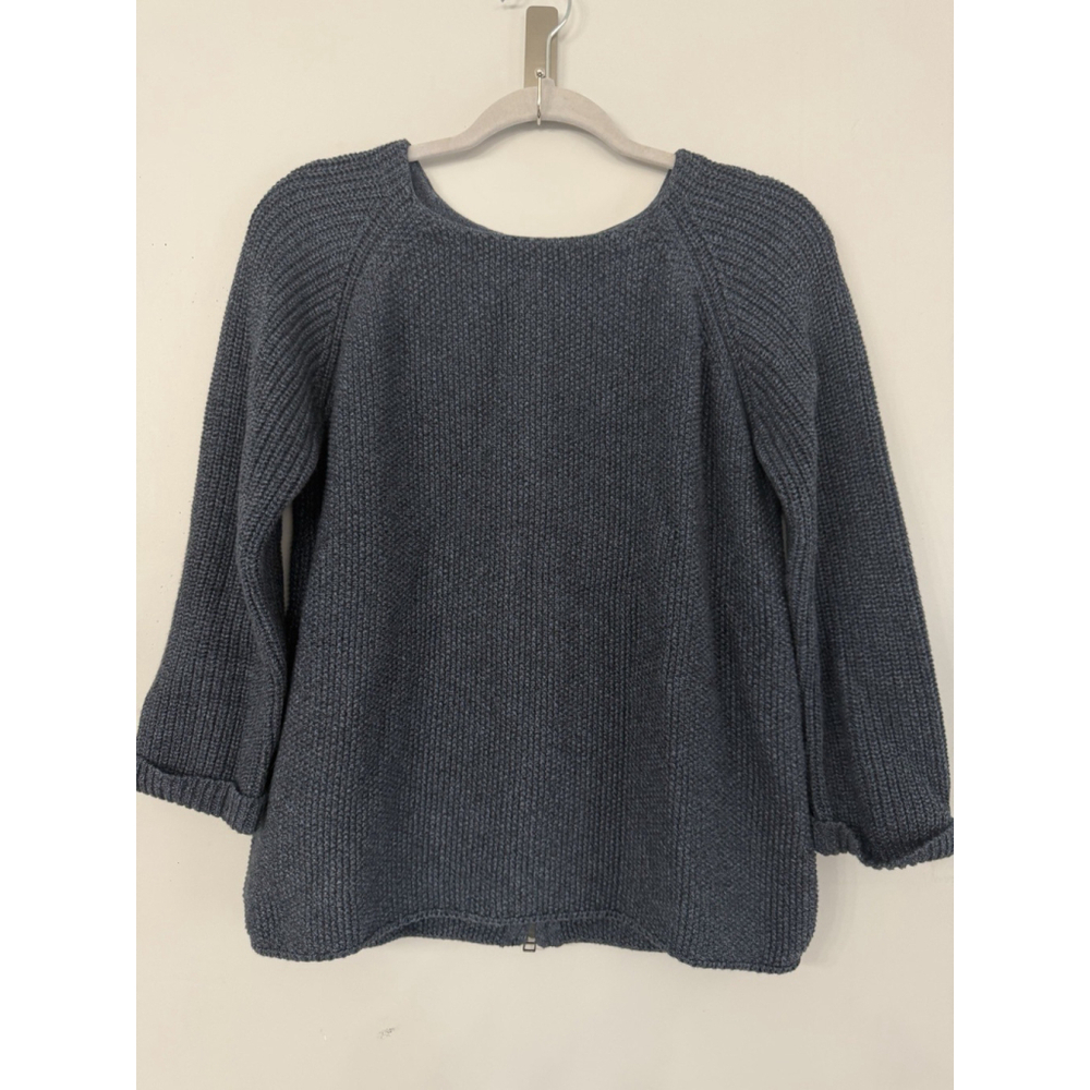 Wrap London 100% Cotton Women's 6 Knit Sweater 3/4 Sleeve Back Zipper Navy Bue